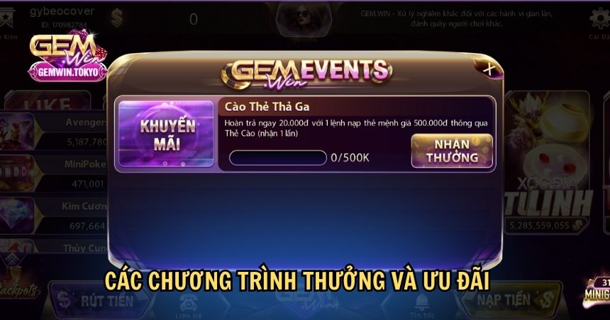 Các chương trình thưởng và ưu đãi cho thành viên GEMWin