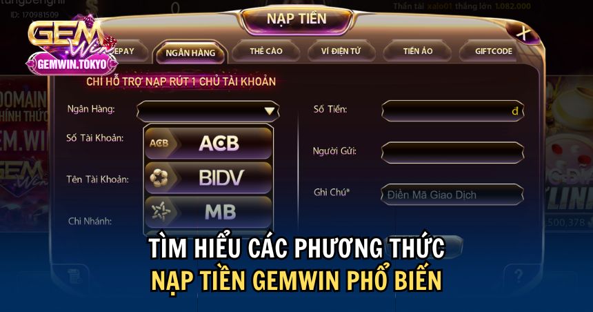 Có 6 phương thức nạp tiền GEMWIN cho game thủ