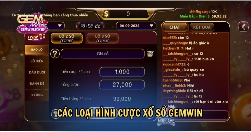 Các loại hình cược xổ số GEMWIN